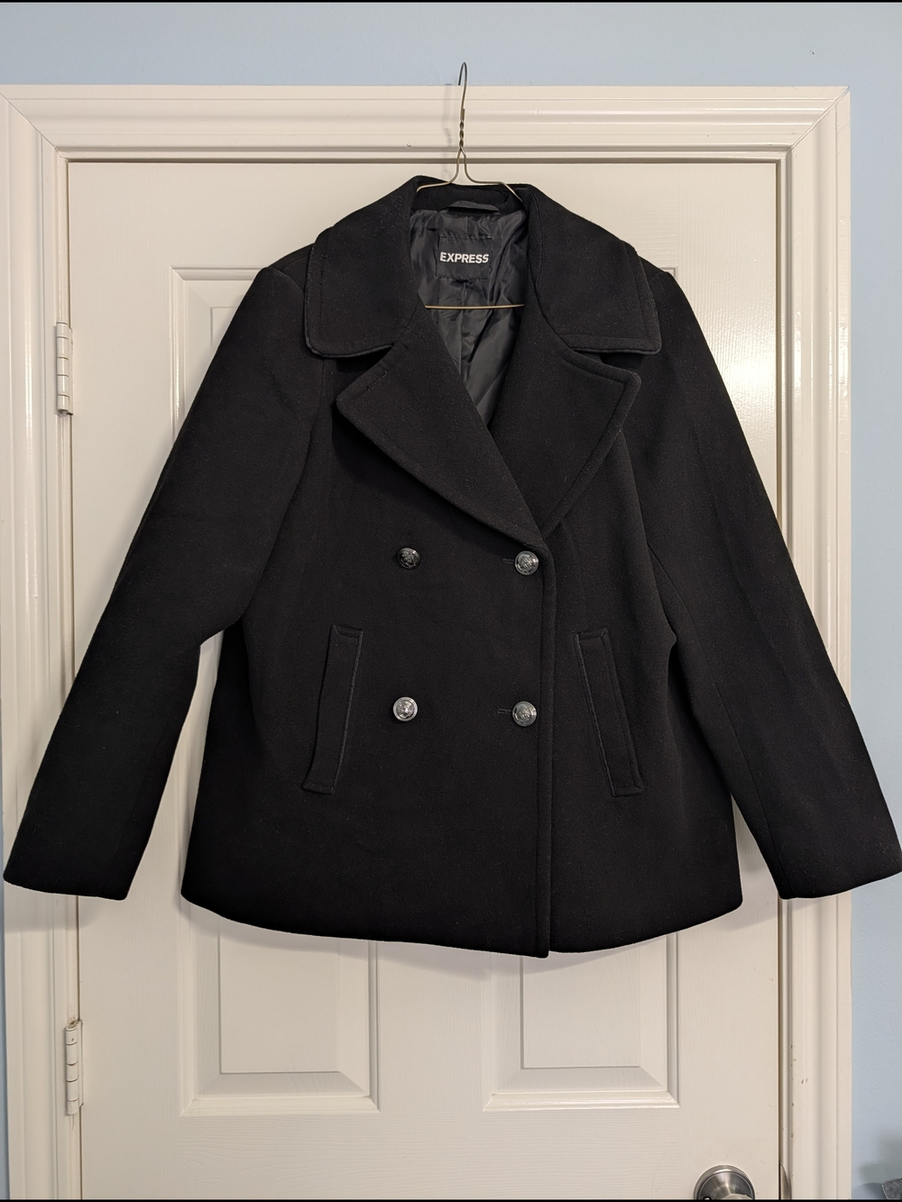 Express Women's Black Double-Breasted Peacoat, Large